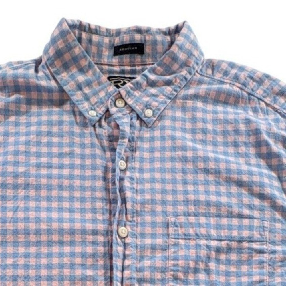 Rye by Hawker Rye Button Down Shirt Mens Large Short Blue Pink Gingham Cotton